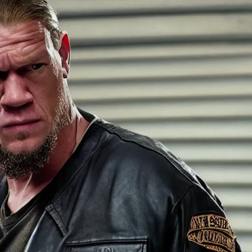 Image similar to jhon cena in sons of anarchy very detailed 4k quality super realistic