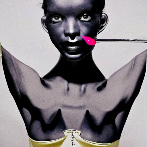 Image similar to portrait of an alien with lipstick, kodak, detailed, vogue magazine