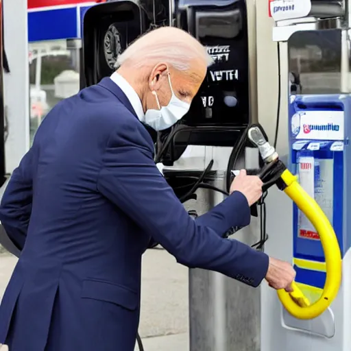 Image similar to Joe Biden drinking gasoline from the gas station pump