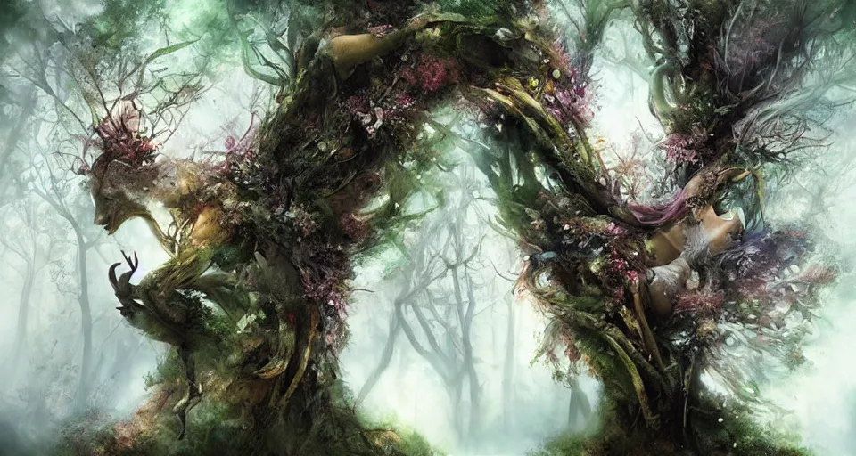 Image similar to Enchanted and magic forest, by ryohei hase