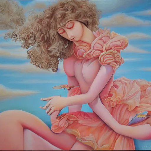 Image similar to pretty peach princess dream, oil and acrylic on canvas, surrealism, high detail