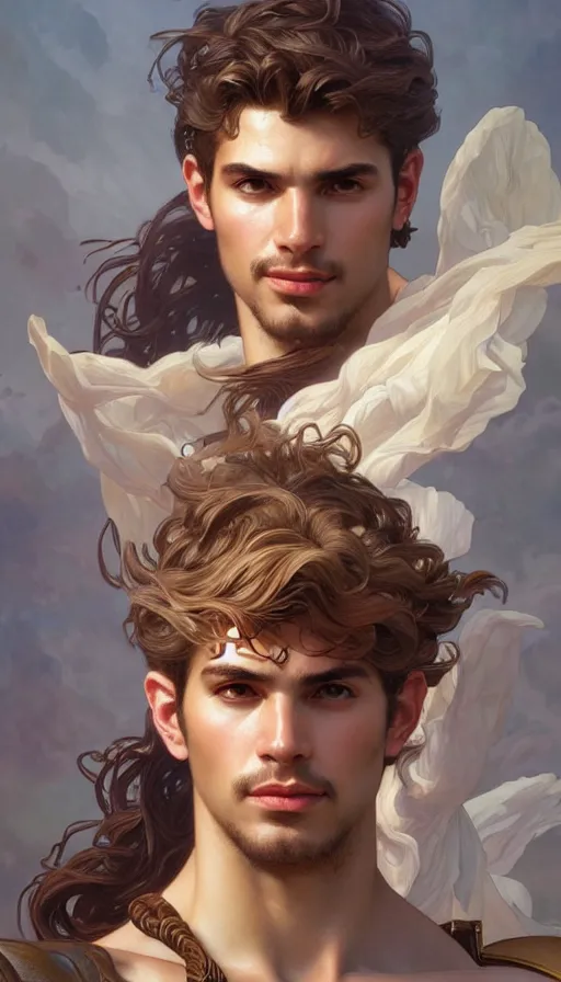 Prompt: portrait of classical greek hero with a goofy expression, dreamy and ethereal, intricate, elegant, highly detailed, digital painting, artstation, concept art, smooth, sharp focus, illustration, art by artgerm and greg rutkowski and alphonse mucha