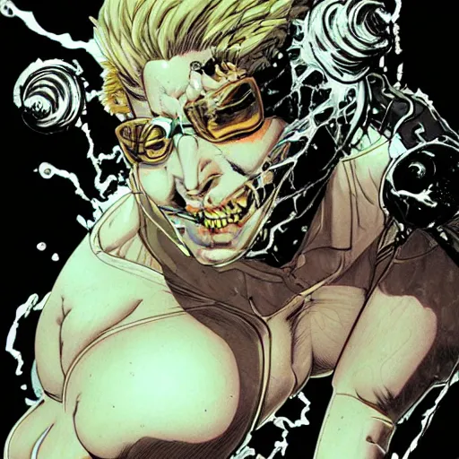 Image similar to closeup of face melting in agony, inside dark oil, frontal picture, by masamune shirow, josan gonzales