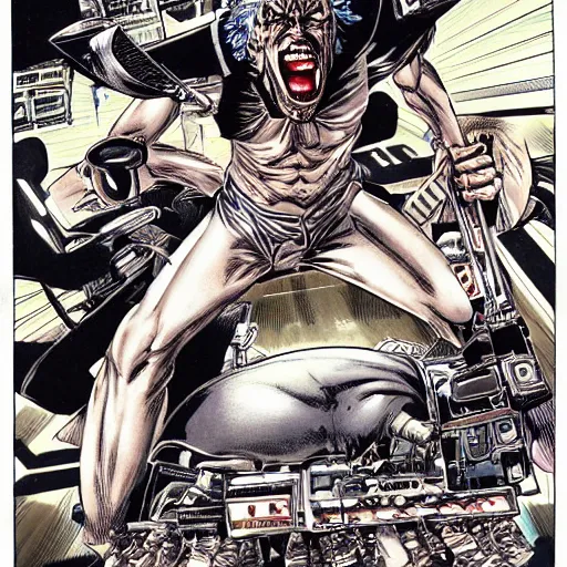 Prompt: mad man screaming, by yoichi hatakenaka, masamune shirow