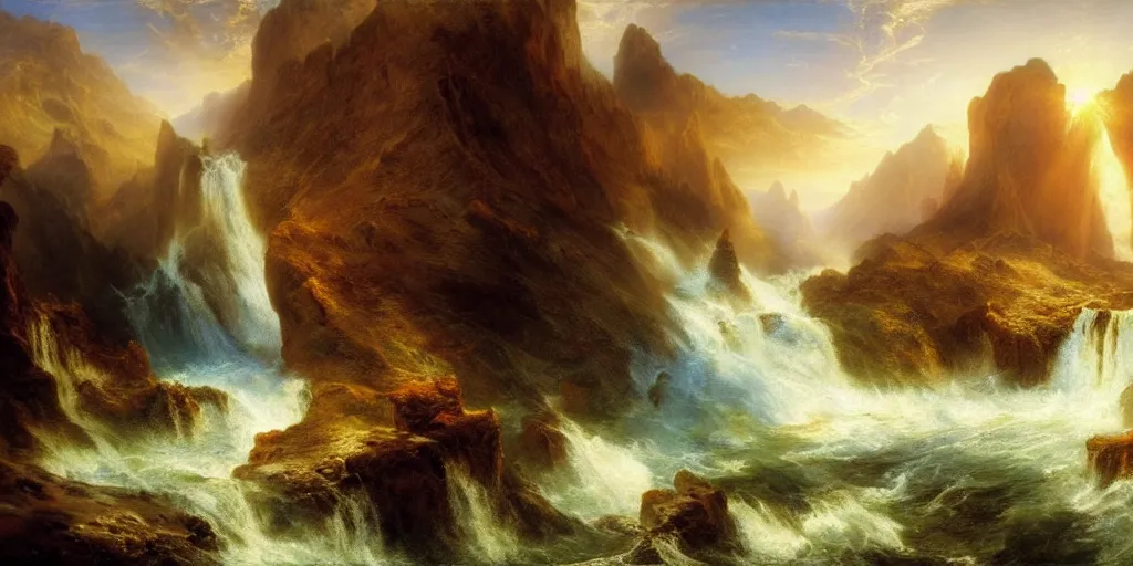Prompt: breathtaking uncharted vistas waiting to be explored by Thomas Moran