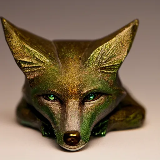 Image similar to Portrait photography of a cinematic Emerald fox sculpture