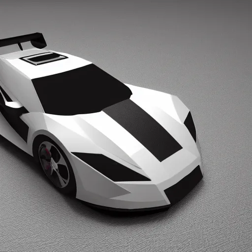 Image similar to a low poly object of a single sport car positioned in the center of the image on the white background, unreal engine