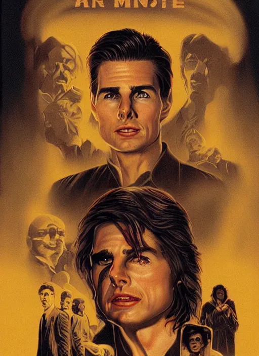 Image similar to small innocent tom cruise, evil beings loom above him, they reach into his mind, twin peaks poster art, from scene from twin peaks, by michael whelan, artgerm, retro, nostalgic, old fashioned, 1 9 8 0 s teen horror novel cover, book