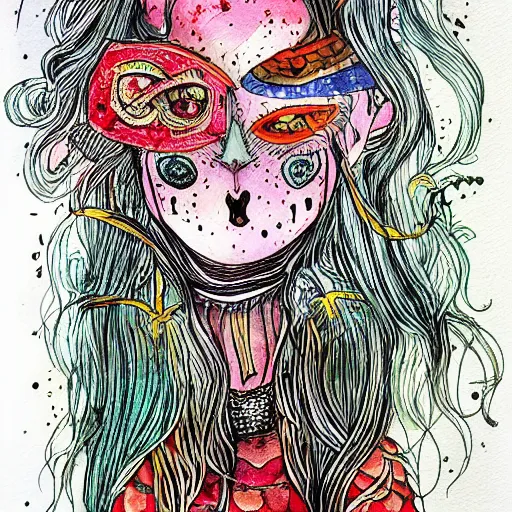 Image similar to swedish magician magickjell, watercolor, ink lines, highly detailed