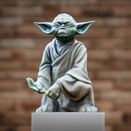 Prompt: Marble statue of Yoda, highly detailed, high quality, HD, 4k, 8k, Canon 300mm, professional photographer, 40mp, lifelike, top-rated, award winning, realistic, sharp, no blur, edited, corrected, trending