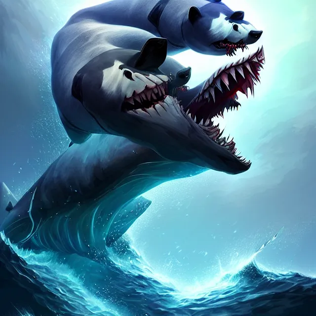 Image similar to epic professional digital art of 🐼🦈💀, best on artstation, cgsociety, wlop, Behance, pixiv, astonishing, impressive, cosmic, outstanding epic, stunning, gorgeous, much detail, much wow, masterpiece.