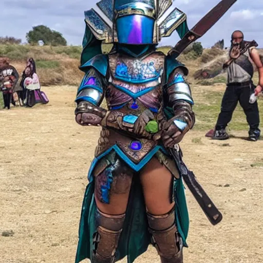 Image similar to photo of a female warrior with galaxy coloured armour