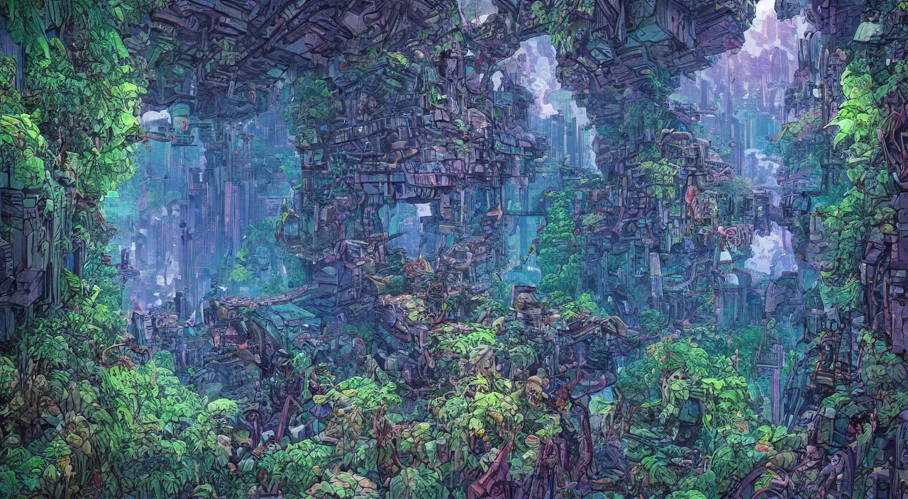 Prompt: open door wood wall fortress greeble block amazon jungle on portal unknow world ambiant fornite colorful deepdream that looks like it is from borderlands and by feng zhu and loish and laurie greasley, victo ngai, andreas rocha, john harris