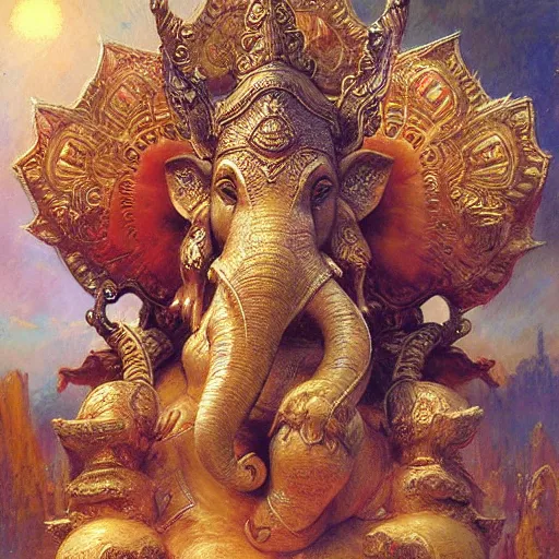 Image similar to artstation, intricate details, hyper details, by gaston bussiere, ganesha,