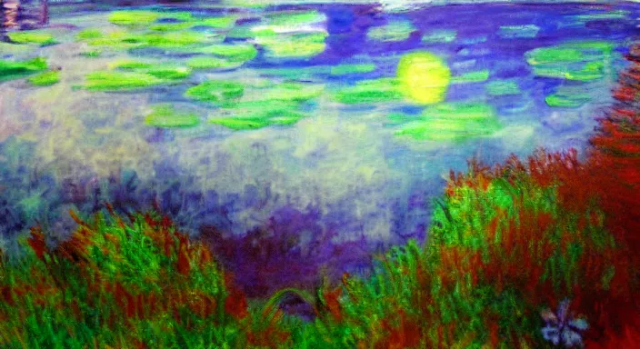 Prompt: lone wolf in the scottish highlands dreamy monet apocalyptic, acrylic painting