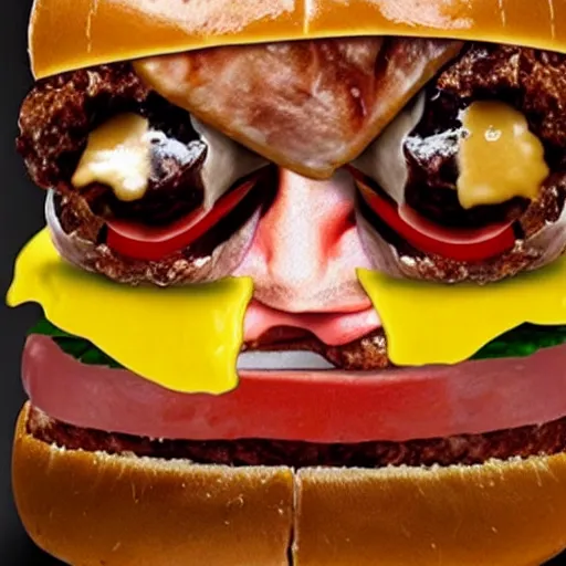 Image similar to kevin bacon face wrapped inside a cheeseburger