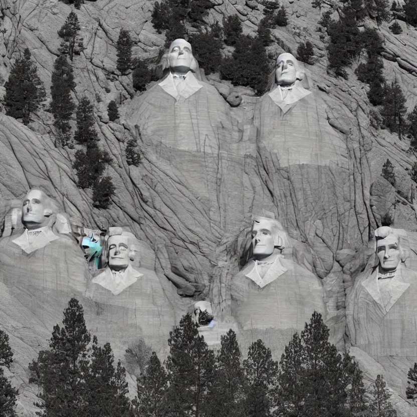 Prompt: slendertubbies as the founding fathers at mt. rushmore