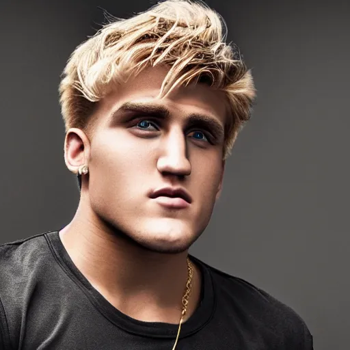 Image similar to a realistic detailed photo of boxer & youtuber jake paul, hypnotized by a watch, blank stare, shiny skin