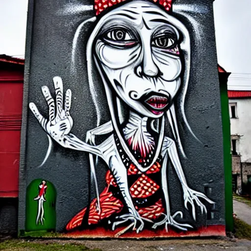 Image similar to transylvanian folk art, in the style of graffiti, made by phlegm