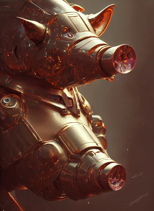 Image similar to robotic pig, d & d, wet, shiny, fantasy, intricate, elegant, extremely higly detailed, ultra definition, digital painting, artstation, anatomical perfection, baroque, portrait, concept art, smooth, sharp focus, illustration, art by artgerm and greg rutkowski and alphonse mucha