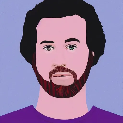 Prompt: “portrait of Kurk from gilmore girls with a light purple background with the letters G and A and Y behind him”