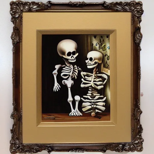 Image similar to a friendly skeleton entertaining a girl by mark ryden