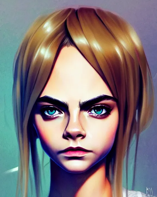 Image similar to portrait of Cara Delevingne as Anime girl cute-fine-face, full body! pretty face, realistic shaded Perfect face, fine details. Anime. realistic shaded lighting by Ilya Kuvshinov Giuseppe Dangelico Pino and Michael Garmash and Rob Rey