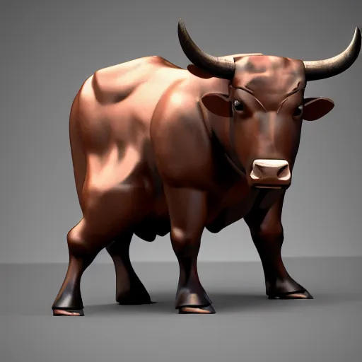 Prompt: a standing anthro bull android modeled after a bull made of hard rubber looking into the camera, android, cyborg, half body, intricate, 3 d, hyper realism, fantasy, depth of field, octane render, symmetrical, highly detailed, digital art, artstation, concept art, cinematic lighting, trending