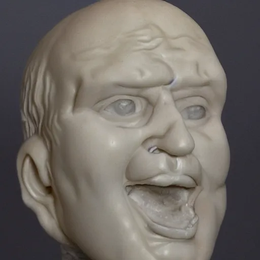 Prompt: marble sculpture of man with his own face coming out of his mouth