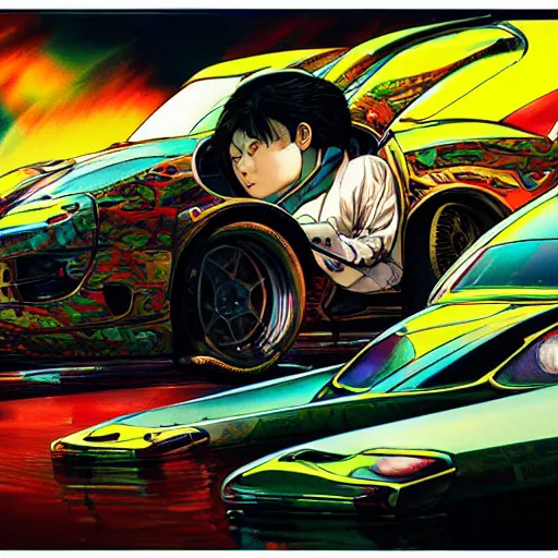 Prompt: prompt : sport car soft light painted by james jean and katsuhiro otomo and erik jones, inspired by akira anime, smooth face feature, intricate oil painting, high detail illustration, sharp high detail, manga and anime 1 9 9 9