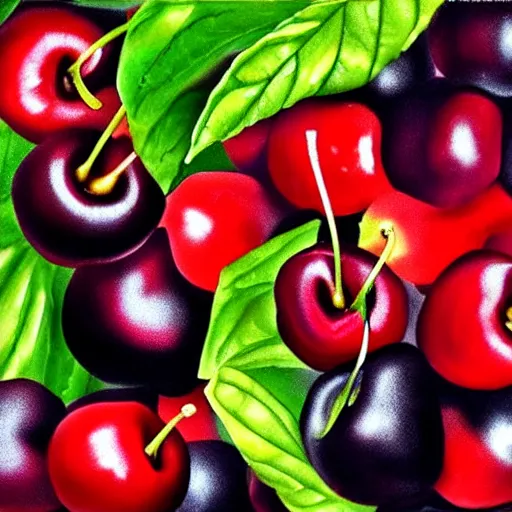 Prompt: cherries in a fruit salad, photorealistic