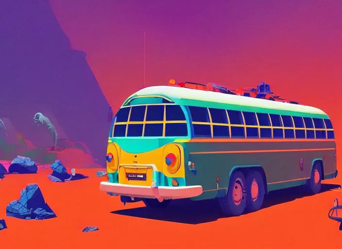 Prompt: a colorful indian bus by paolo eleuteri serpieri and tomer hanuka and chesley bonestell and daniel merriam and tomokazu matsuyama, unreal engine, high resolution render, featured on artstation, octane, 8 k, highly intricate details, vivid colors, vector illustration