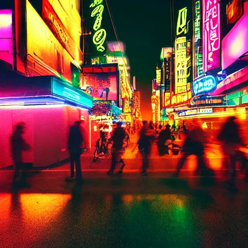 Image similar to a busy street at night. neon lights, futuristic, hyperrealistic, highly detailed, cyperpunk