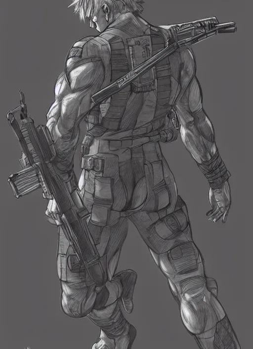 Image similar to solid snake by yoshitaka amano, concept art, highly detailed, intricate