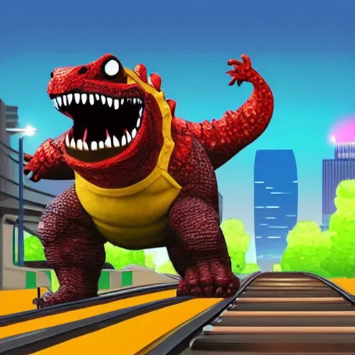 Image similar to Godzilla in the style of Subway Surfers