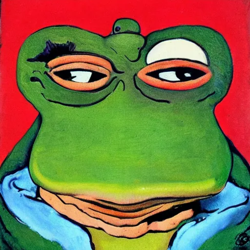 Image similar to portrait of Pepe the Frog by Otto Dix,