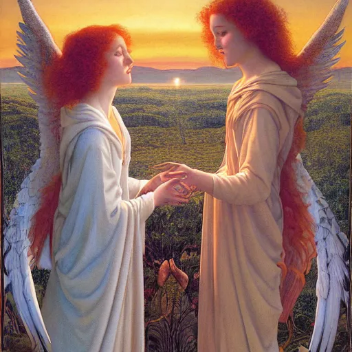 Image similar to Soul eating angels satisfy their hunger, light illumination at sunset, by James C. Christensen height 768-C 9.0