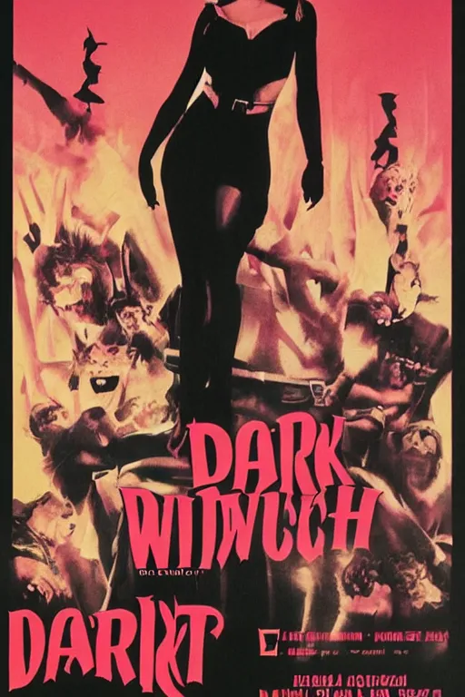 Prompt: generic movie poster for dark witch, 1 9 8 0 s