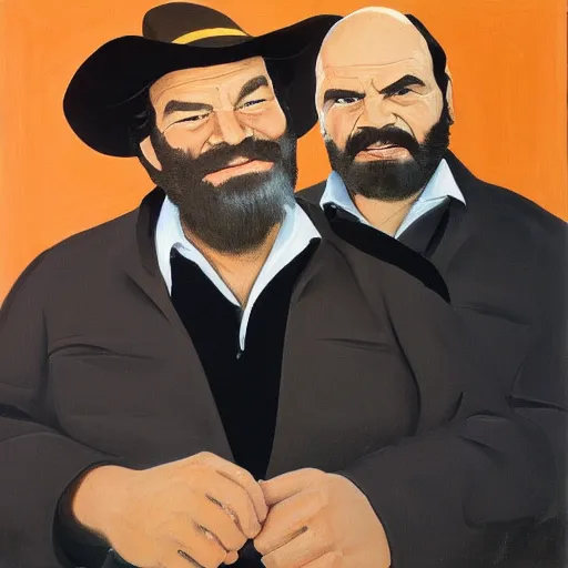 Prompt: a portrait of very old bud spencer and terence hill by alex katz, trending on artstation