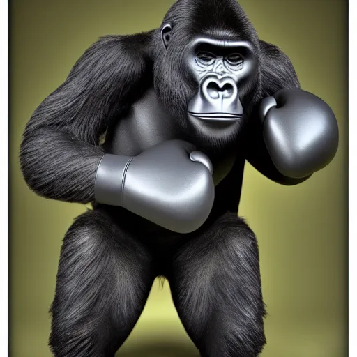 Prompt: a gorilla wearing boxing gloves, character concept, 3 d character render