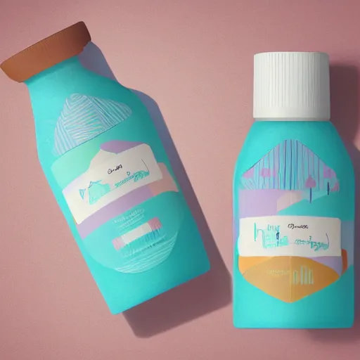 Image similar to pastel color, packaging design, kids products, gift packaging, bottle and label, behance, pintrest, kids, packaging, organic shapes, pattern