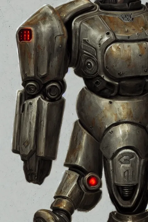 Image similar to Enclave power armor from Fallout 2, high detail, digital painting, artstation, concept art, smooth, clear focus,