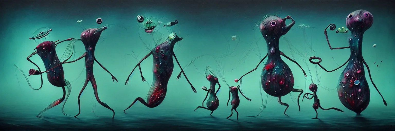 Prompt: whimsical surreal wild plankton creatures, surreal dark uncanny painting by ronny khalil