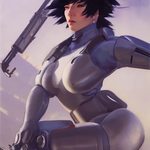 Image similar to greg manchess portrait painting of invisible armored motoko kusanagi as overwatch character, medium shot, asymmetrical, profile picture, organic painting, sunny day, matte painting, bold shapes, hard edges, street art, trending on artstation, by huang guangjian, gil elvgren, ruan jia, greg rutkowski, gaston bussiere