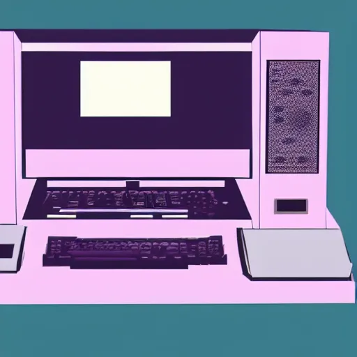 Image similar to a minimalist computer from the 90s in the style of vaporwave