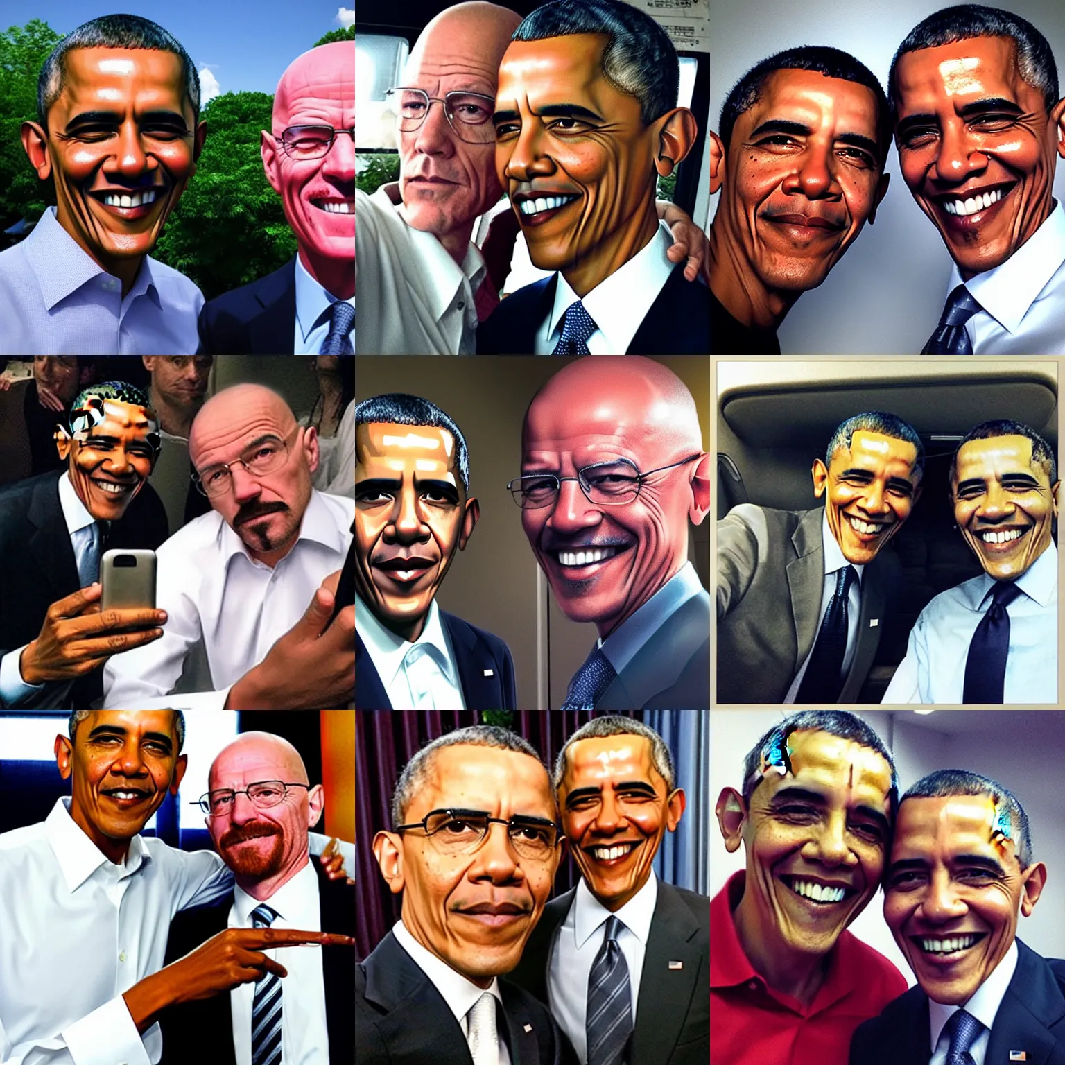 Prompt: barack obama and walter white selfie, photo