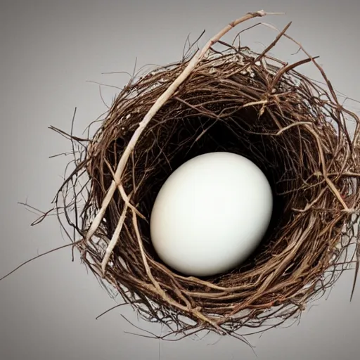 Prompt: A hyperrealistic photo of an egg in a nest.
