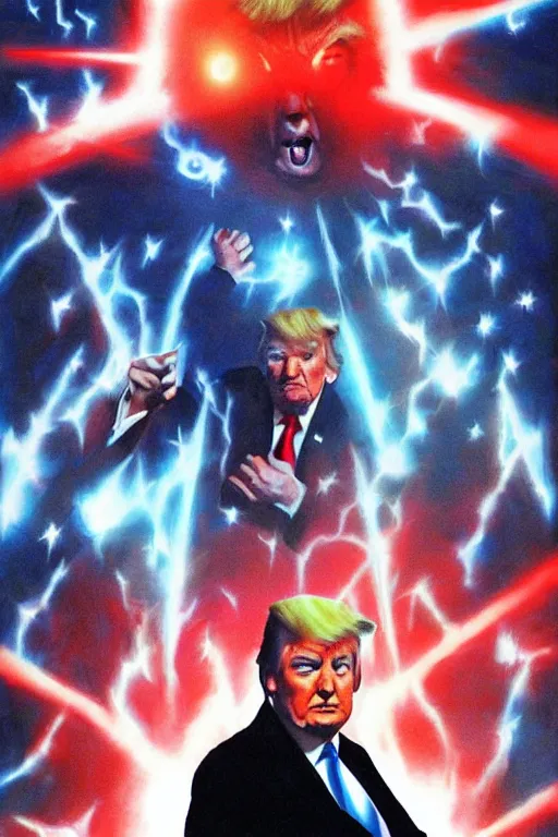 Image similar to trump with laser eyes by alex ross