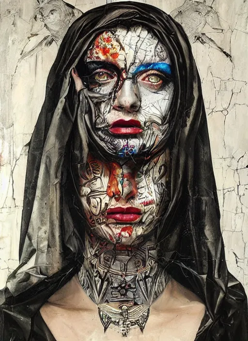 Prompt: cult magic psychic woman, subjective consciousness psychedelic, epic surrealism expressionism symbolism story iconic, dark robed witch, oil painting, robe, symmetrical face, greek dark myth, by Sandra Chevrier, Nicola Samori masterpiece