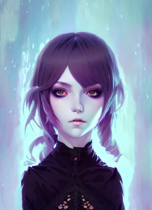 Prompt: portrait of beautiful gothic girl, cute face, intricate, highly detailed, digital painting, official media, anime key visual, concept art, rich vivid colors, ambient lighting, sharp focus, illustration, art by wlop and ilya kuvshinov and makoto shinkai